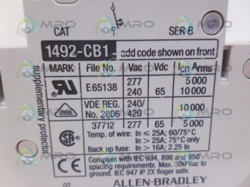 ALLEN BRADLEY 1492-CB1G060 SER. B CIRCUIT BREAKER 6A  UNMP