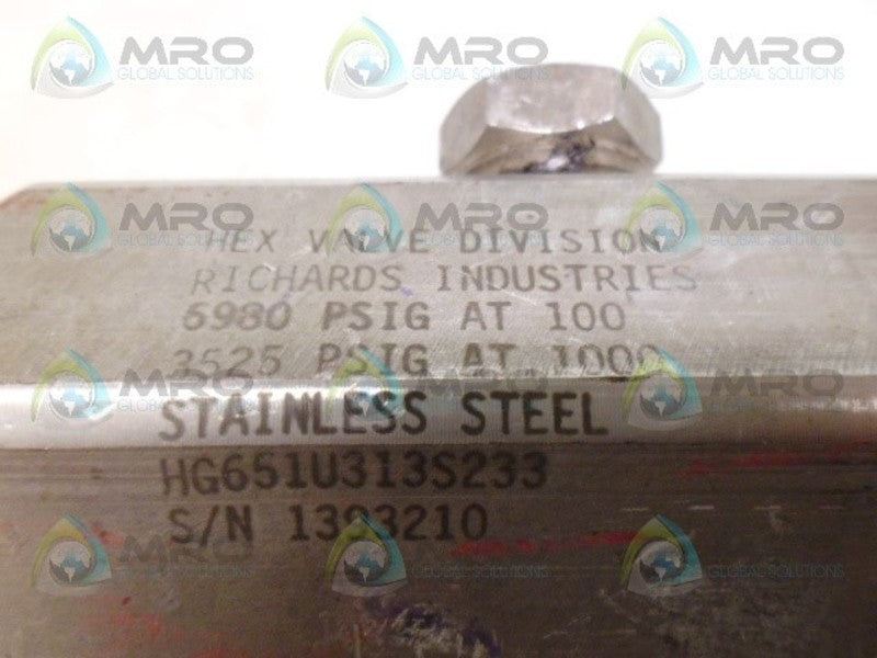 HEX VALVE HG651U313S233 NSNP