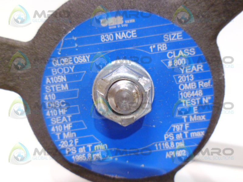 OMB VALVES 830 NACE 1"RB 106448 VALVE  NSNP