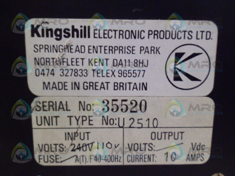 KINGSHILL U2510 POWER SUPPLY  UNMP