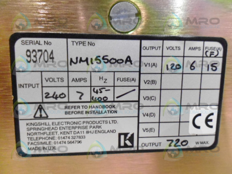 KINGSHILL NM15500A POWER SUPPLY (AS PICTURED)  NSNP