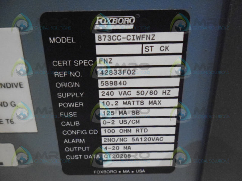 FOXBORO 873CC-CIWFNZ ST CK CONTACTING CONDUCTIVITY ANALIZER  NSNP