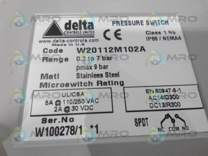 DELTA W20112M102A PRESSURE SWITCH NSNP