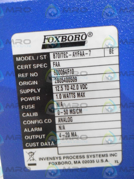 FOXBORO 870ITEC-AYFAA-7 TRANSMITTER NSMP