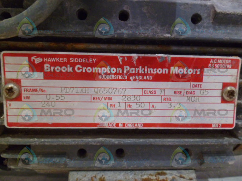 BROOK CROMPTON PARKINSON MOTOR PD71XH Q650767 AC MOTOR UNMP