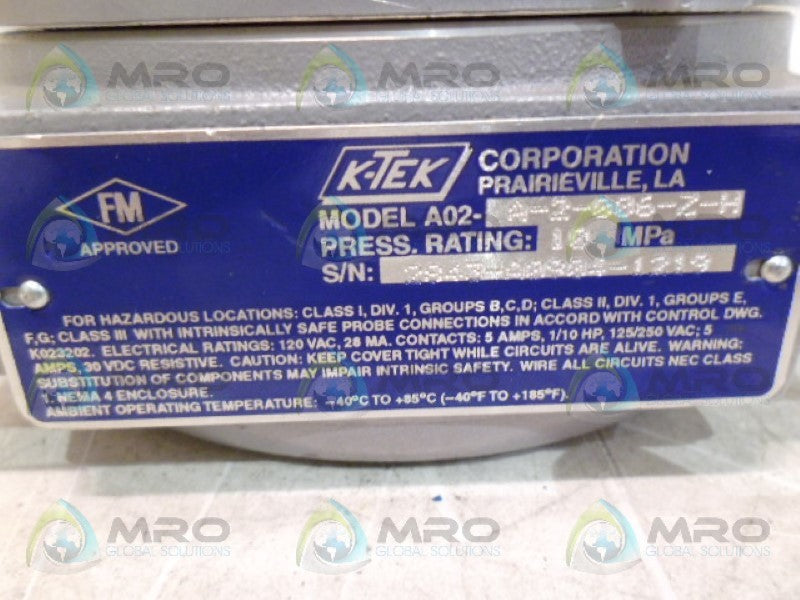 K-TEK A02-A-2-006-Z-H LEVEL SWITCH NSNP