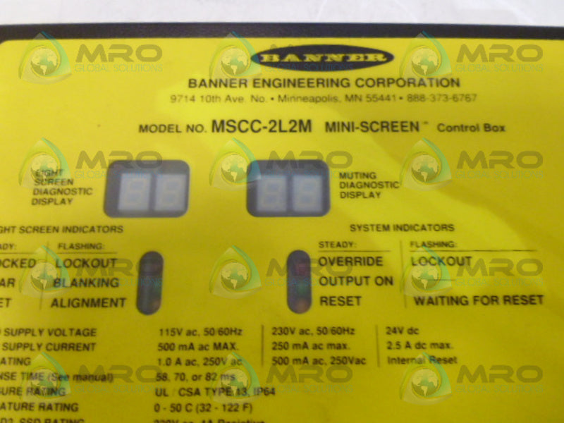 BANNER ENGINEERING MSCC-2L2M CONTROL BOX WITH NO KEYS UNMP