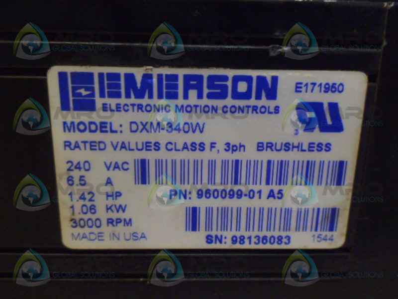 EMERSON DXM-340W 1.42 HP 3000 RPM BRUSHLESS MOTOR UNMP
