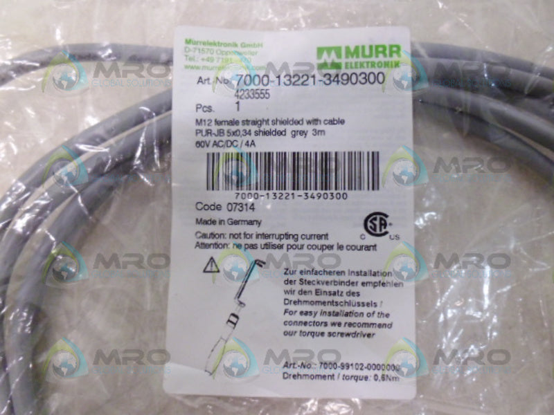 MURR ELEKTRONIK 7000-13221-3490300 M12 FEMALE PLUG *NEW IN ORIGINAL PACKAGE*