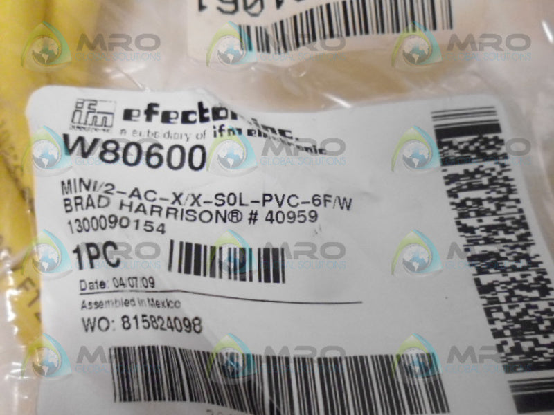 IFM EFECTOR W80600 CABLE SOCKET NSMP