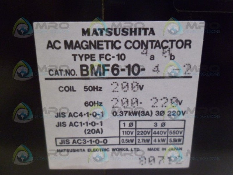 MATSUSHITA BMF6-10-4-2 CONTACTOR NSMP