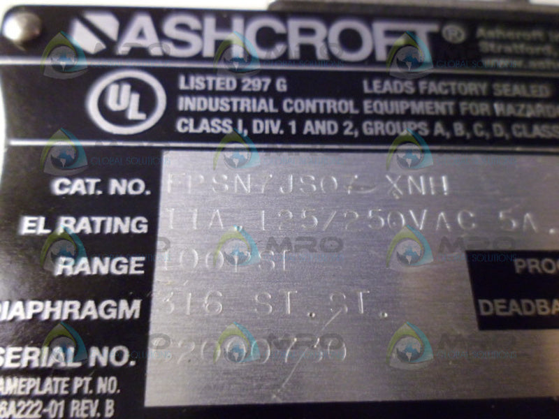 ASHCROFT FPSN7JS07 XNH PRESSURE SWITCH UNMP