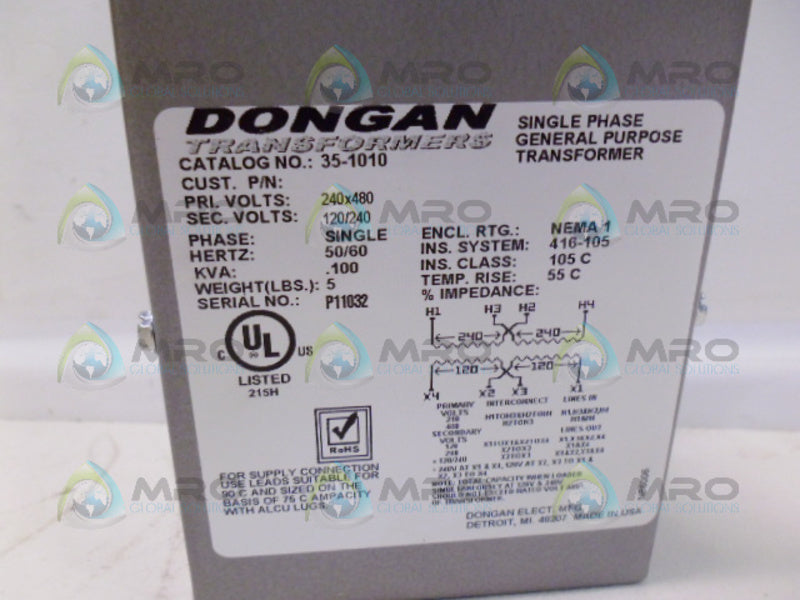 DONGAN 35-1010 SINGLE PHASE TRANSFORMER NSNP