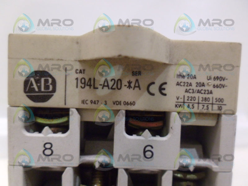 INDUSTRIAL SPARE PART 194L-A20-1754 SER A CONTROL AND LOAD SWITCH (AS PICTURED)UNMP