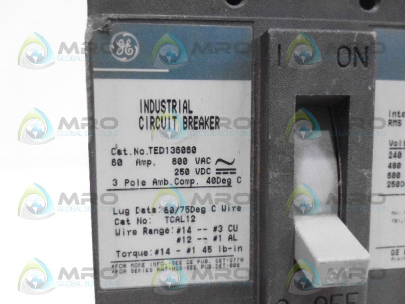 GENERAL ELECTRIC TED136060 CIRCUIT BREAKER 60A (AS PICTURED) UNMP