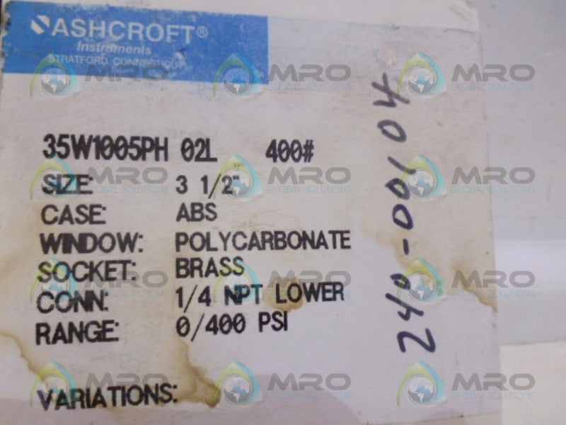 ASHCROFT 35W1005PH02L400# PRESSURE GAUGE NSMP
