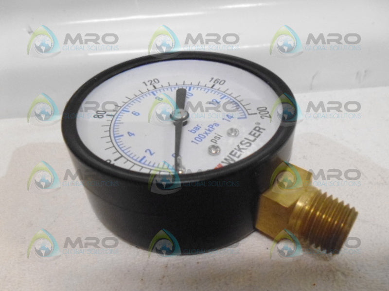 WEKSLER UA25E4L PRESSURE GAUGE 0-200 PSI 0-14 BAR NSMP