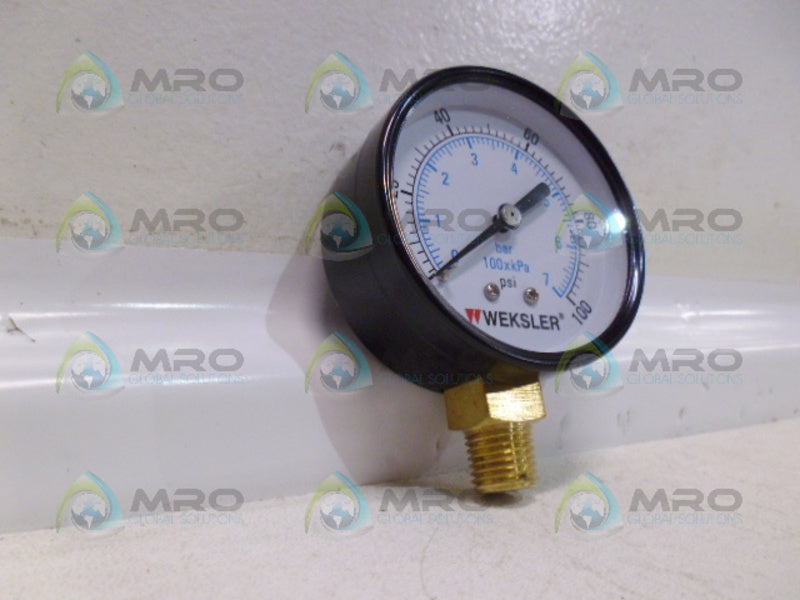 WEKSLER UA25C4L PRESSURE GAUGE 0-100 PSI 0-7 BAR NSMP