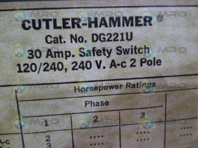 CUTLER HAMMER DG221U SAFTTY SWITCH (AS PICTURED) UNMP