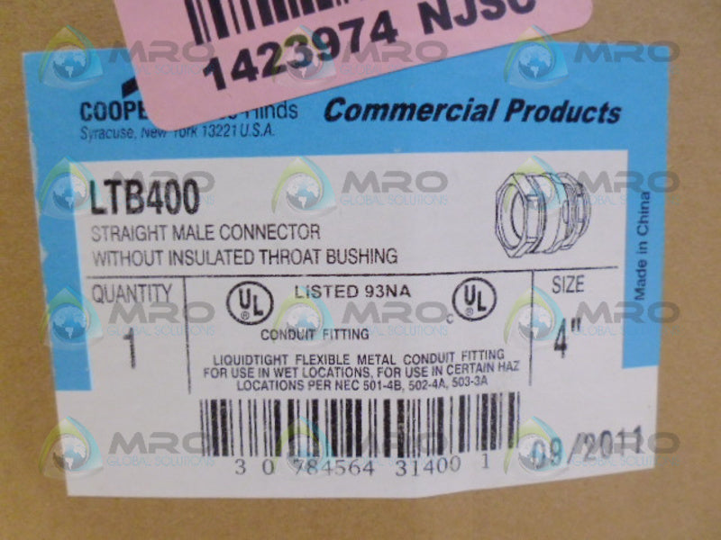 CROUSE-HINDS LTB400 GROUNDING CONNECTOR INSULATED NSMP