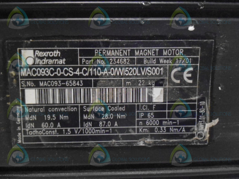REXROTH INDRAMAT MAC093C-0-CS-4-C/110-A-0/W1520LV/S001 SERVO MOTOR  UNMP