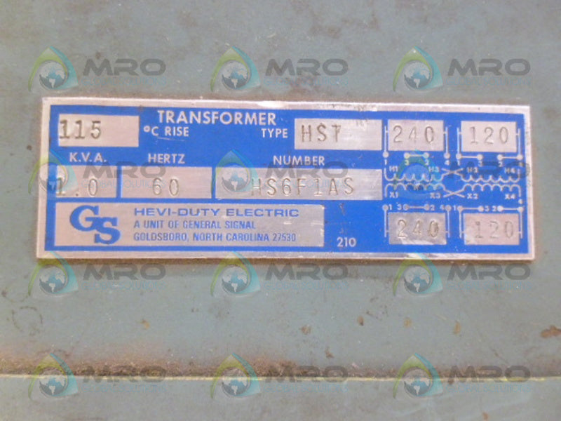 GENERAL SIGNAL HS6F1AS TRANSFORMER UNMP