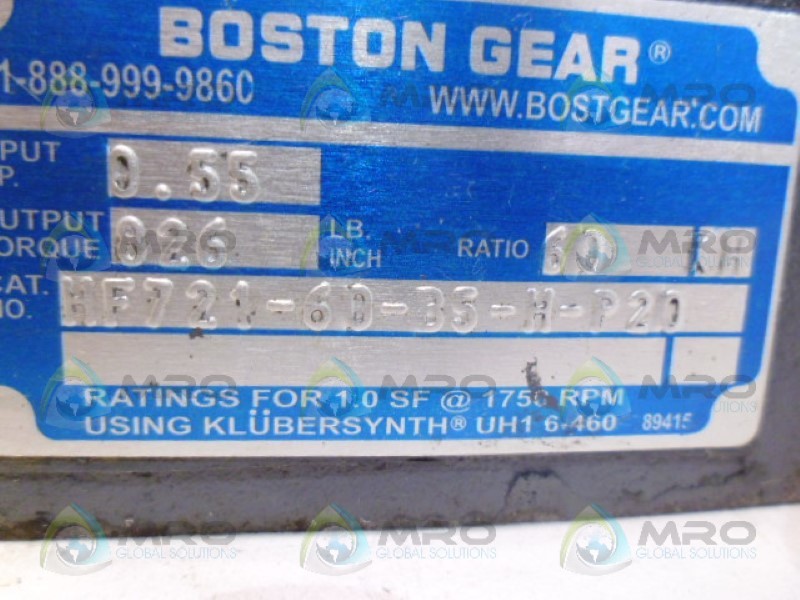 BOSTON GEAR HF721-60-B5-H-P20 GEAR REDUCER RATIO 6.0 NSNP