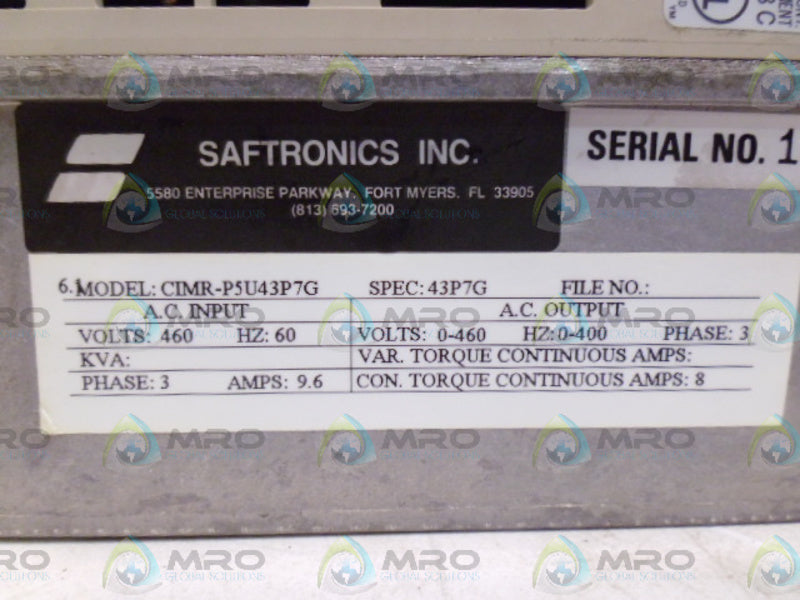 SAFTRONICS CIMR-P5U43P7G DRIVE NSNP