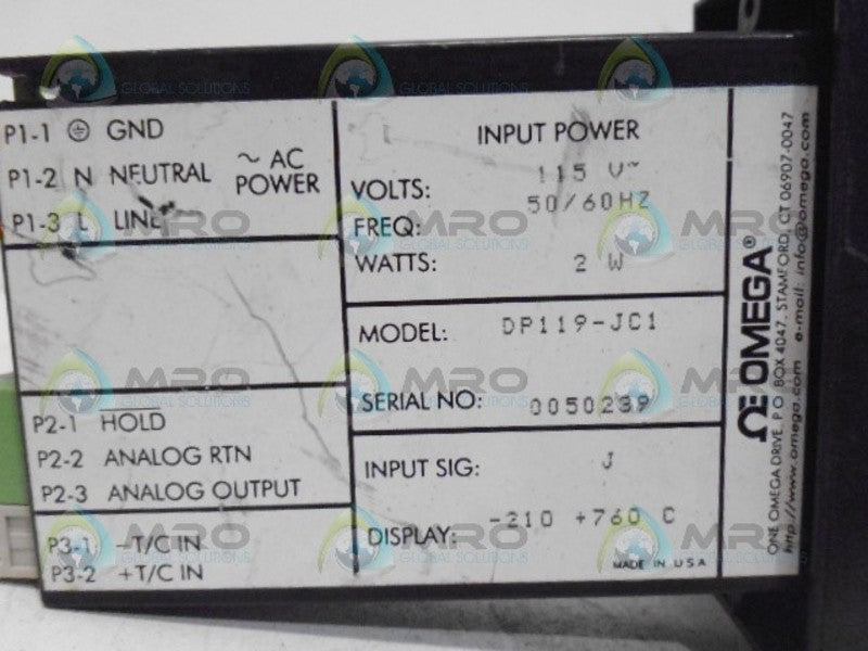 OMEGA DP119-JC1 TEMPERATURE METER NSNP