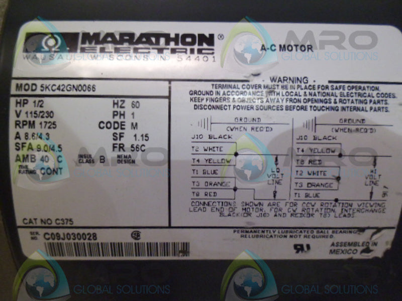 MARATHON 5KC42GN0066 AC MOTOR 1/2 HP 1725 RPM *NEW NO BOX*