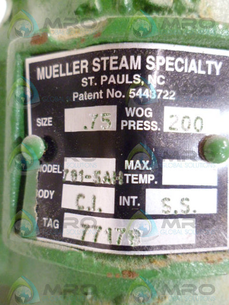 MUELLER 701-SAH DUPLEX STRAINER VALVE .75 200WOG *USED*