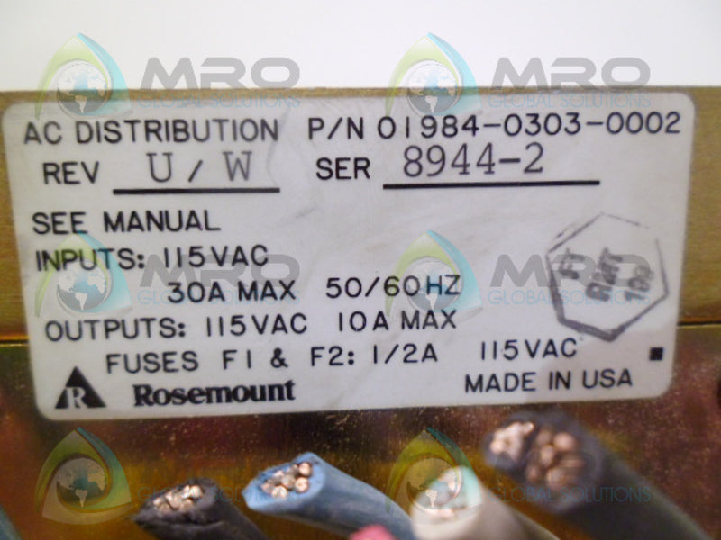 ROSEMOUNT 01984-0303-0002 DISTRIBUTION PANEL *USED*