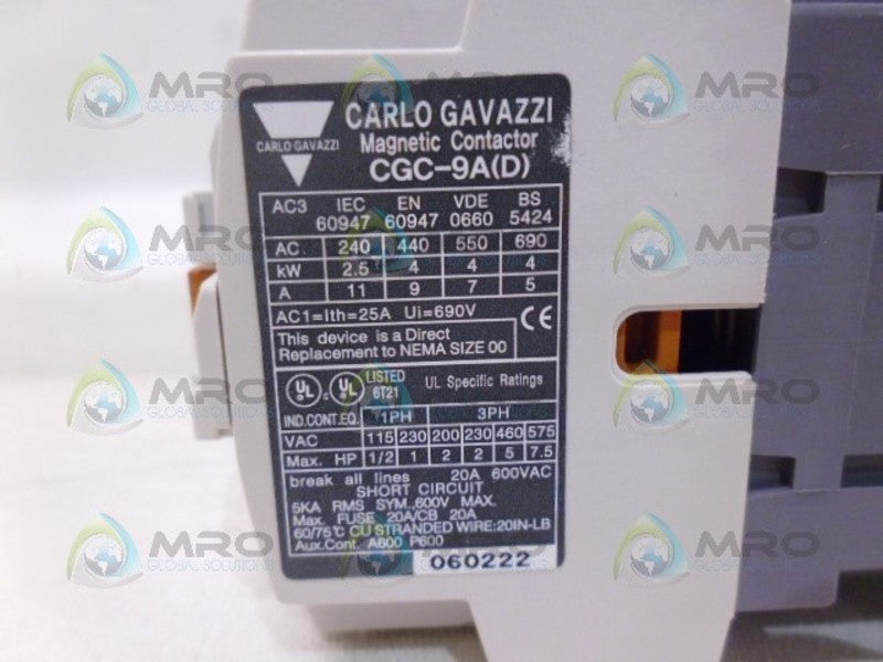 CARLO GAVAZZI CGC-9A CONTACTOR NSMP