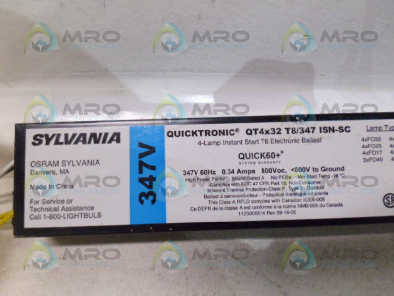 SYLVANIA QT4X32 T8/347 ISN-SC BALLAST ELECTRIC NSNP