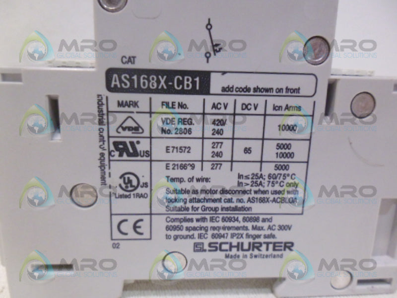 SCHURTER AS168X-CB1G100 CIRCIUT BREAKER UNMP