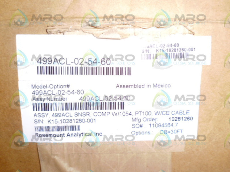ROSEMOUNT 499ACL-02-54-60 CLORINE SENSOR *NEW IN BOX*