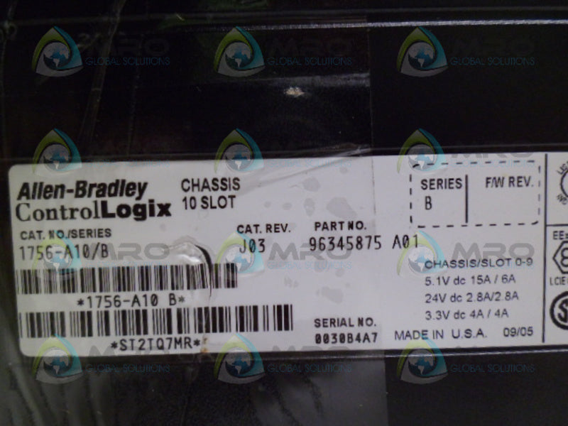 ALLEN BRADLEY CONTROLLOGIX 1756-A10 SER. B 10-SLOT RACK (AS PICTURED) *USED*