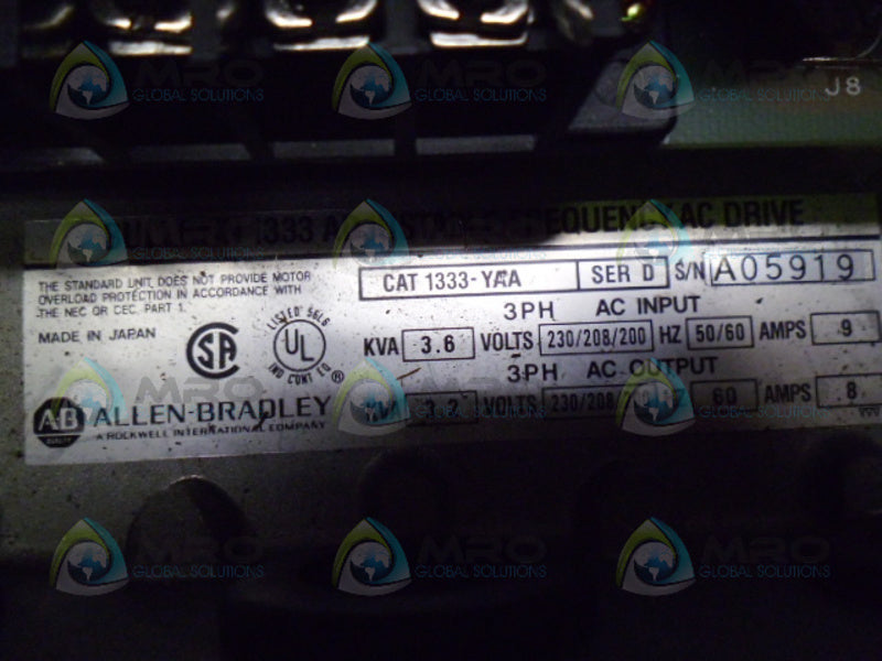 ALLEN BRADLEY 1333-YAA SER D AC DRIVE (AS PICTURED) *USED*