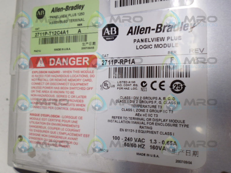 ALLEN BRADLEY PANELVIEW PLUS 1250 2711P-T12C4A1 SER. A (AS PICTURED) *USED*