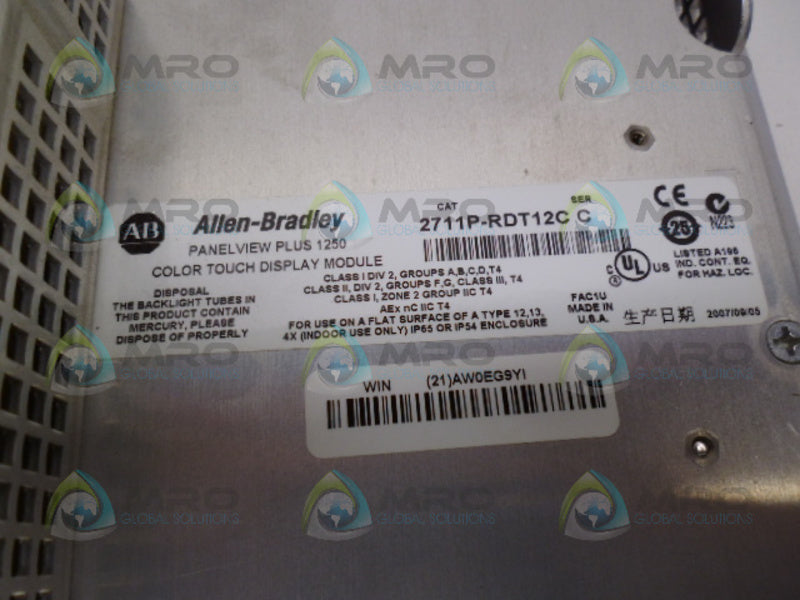 ALLEN BRADLEY PANELVIEW PLUS 1250 2711P-T12C4A1 SER. A (AS PICTURED) *USED*