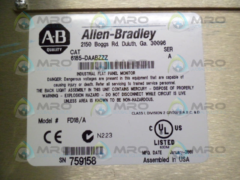 ALLEN BRADLEY 6185-DAABZZZ SER. A OPERATOR INTERFACE (AS PICTURED) *USED*