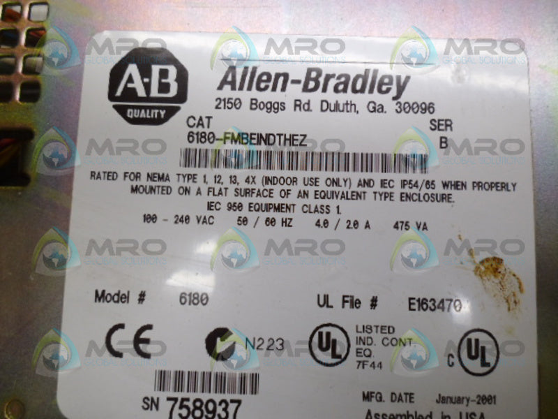 ALLEN BRADLEY 6180-FMBEINDTHEZ SER. B INDUSTRIAL COMPUTER *USED*
