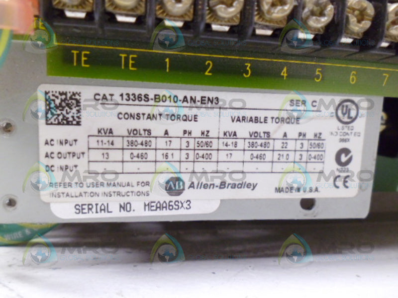 ALLEN BRADLEY 1336S-B010-AN-EN3 SER. C AC DRIVE *USED*