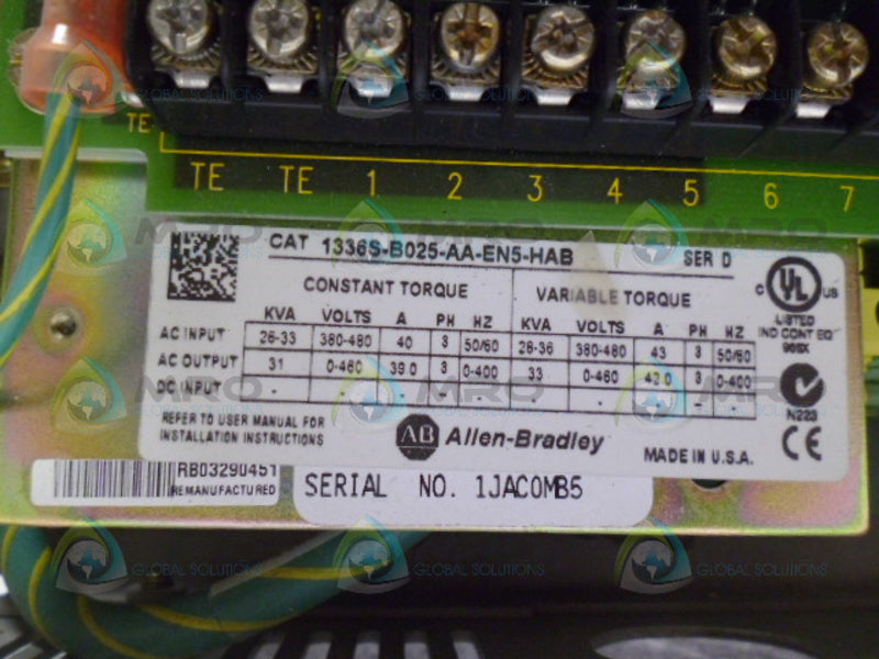 ALLEN BRADLEY 1336S-B025-AA-EN5-HAB SER. D AC DRIVE (AS PICTURED) *USED*
