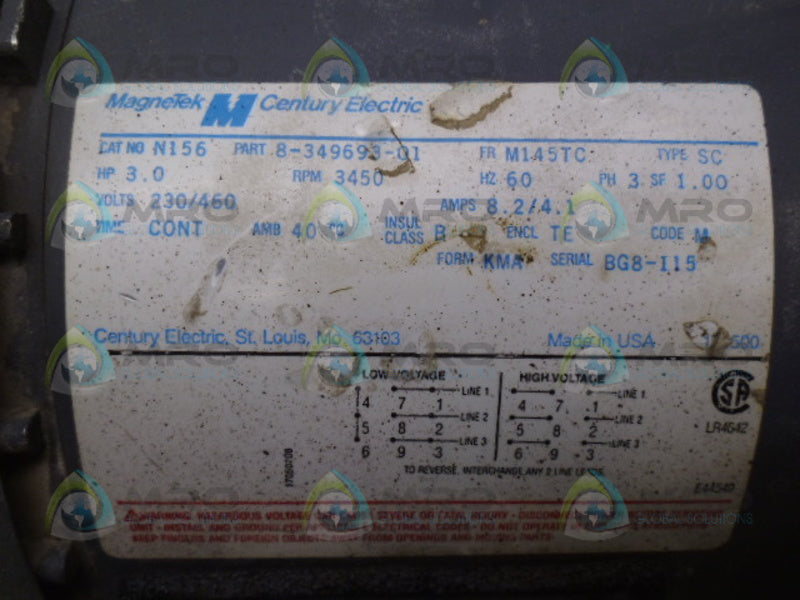 MAGNETEK N156 8-349693-01 MOTOR 3 HP 3450 RPM *USED*