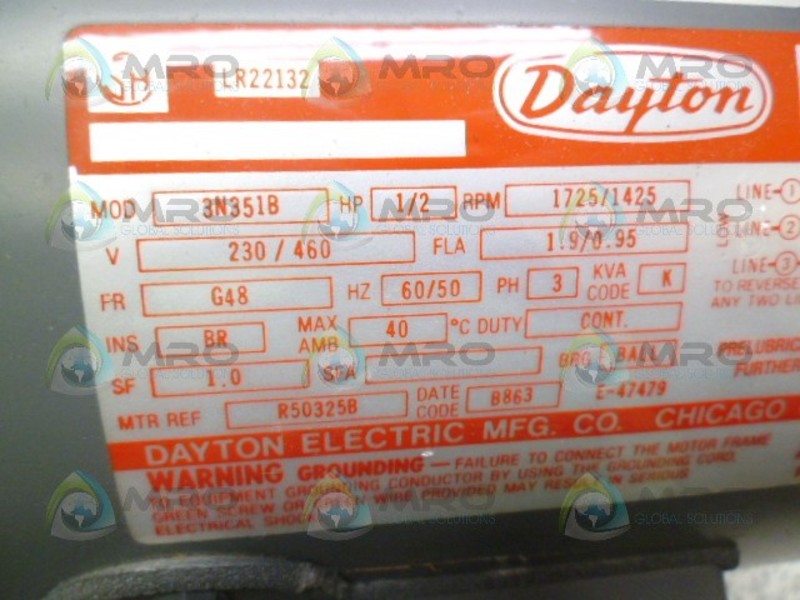 DAYTON 3N351B MOTOR 1/2 HP 1725/1425 RPM *NEW NO BOX*