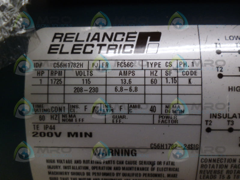 RELIANCE ELECTRIC C56H1782H MOTOR 1 HP 1725 RPM *NEW NO BOX*