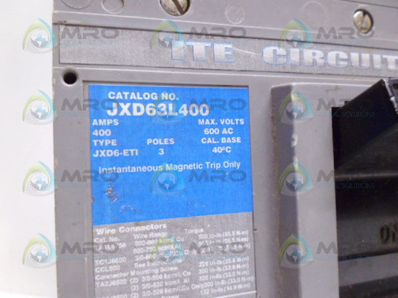 ITE JXD63L400 CIRCUIT BREAKER 400A *USED*