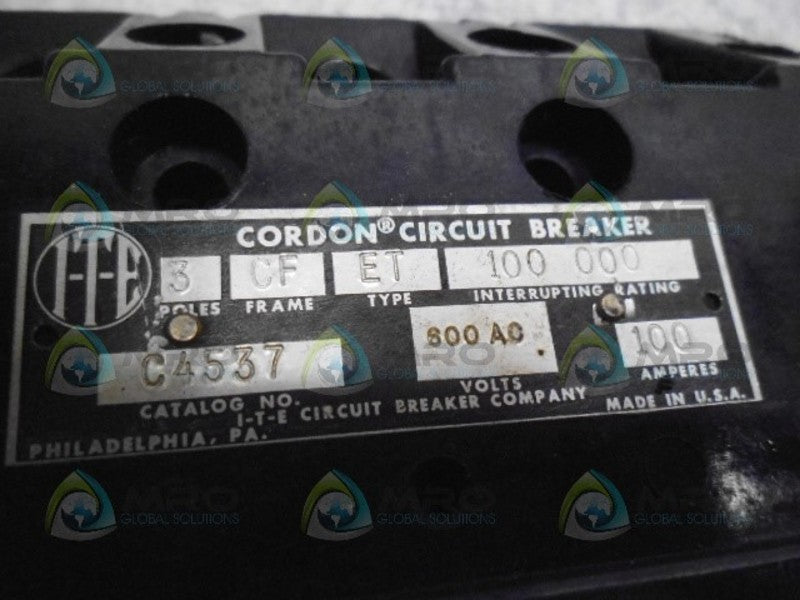ITE CF3B100 C4537 CIRCUIT BREAKER 100A (REMANUFACTURED) *NEW IN BOX*