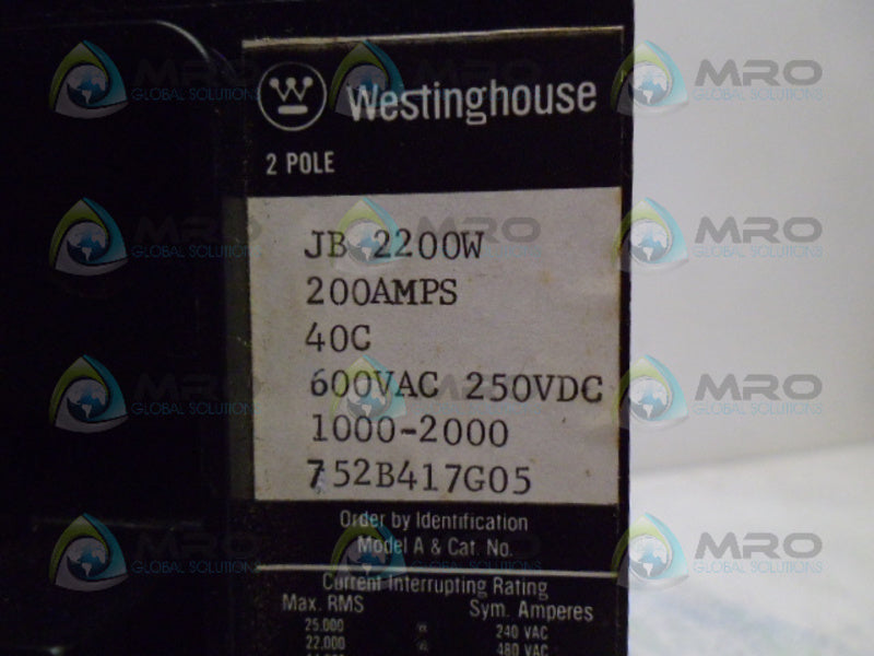 WESTINGHOUSE JB2200W CIRCUIT BREAKER 200A *NEW IN BOX*